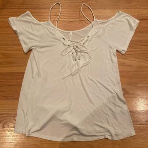 Lace front cold shoulder top